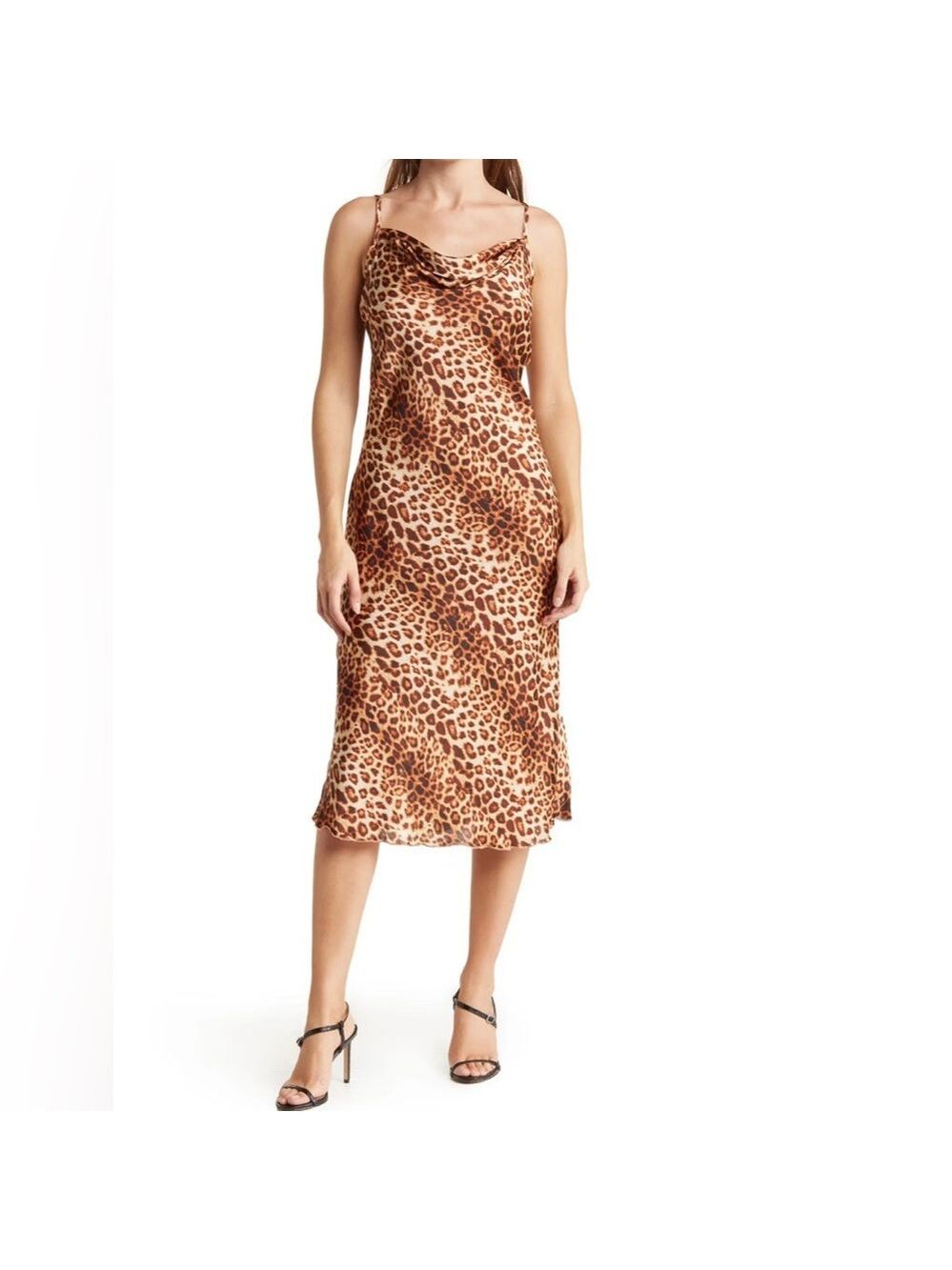 Bebe Satin Cheetah Animal Print Satin Bias Cut Midi Slip Dress Small NWT - Picture 4 of 7
